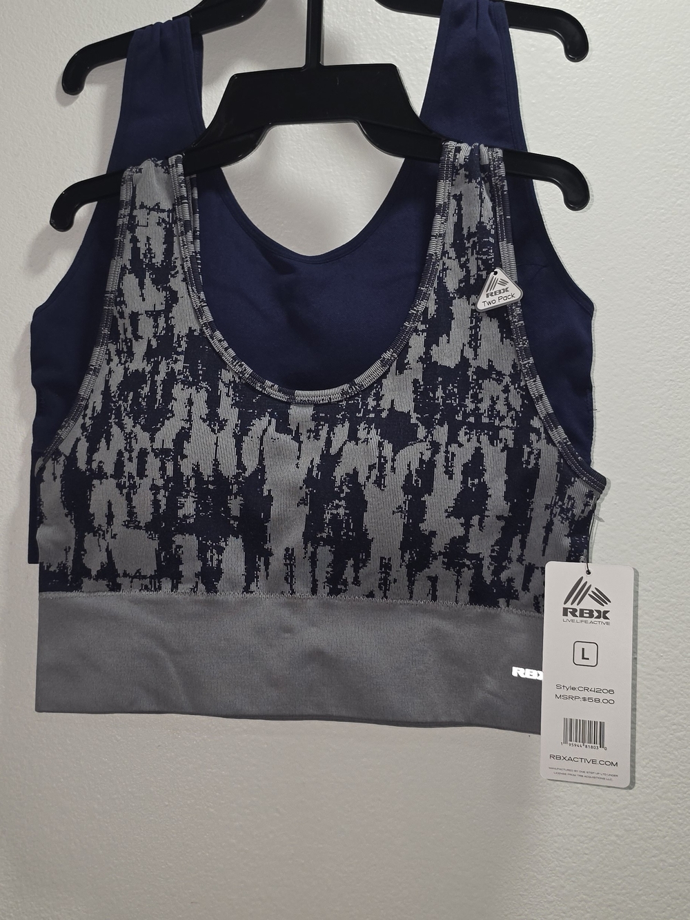 RBX Women's Navy & Gray Patterned Sports Crop Top